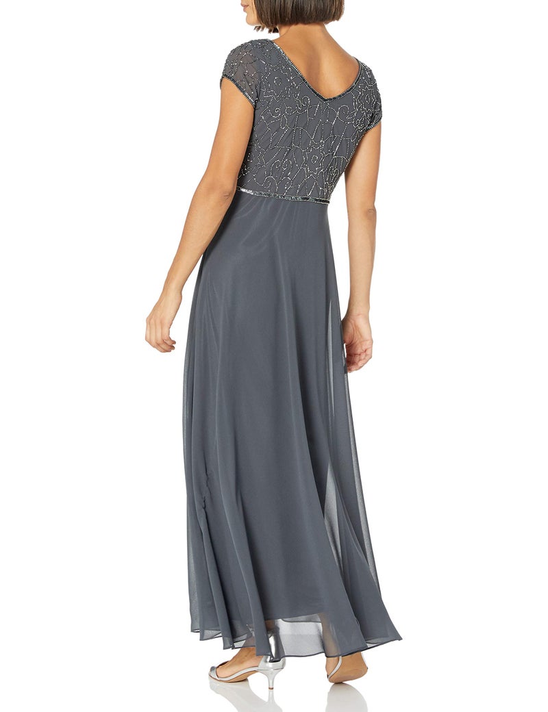J Kara Women's Plus Size Cap V-Neck Beaded Dress - Image 4
