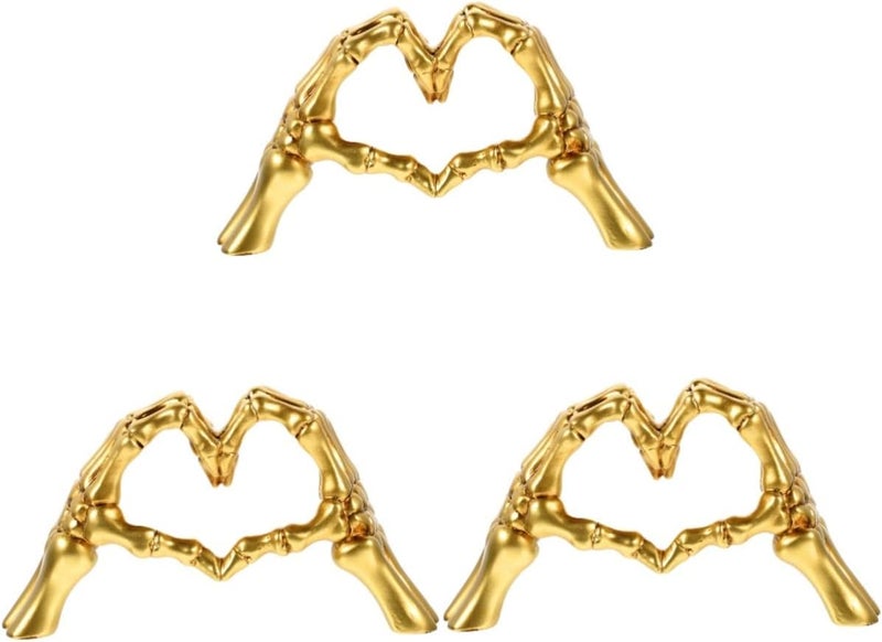 klarako 3pcs Wedding Decor Golden Modern Skeleton Figurine Abstract Art Household Simple Creative Heart Gesture Sculpture Hand Craft Fashionable Office Style Stylish Resin - Image 1