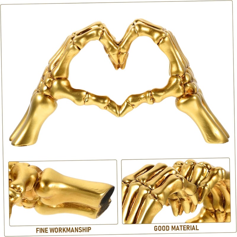 klarako 3pcs Wedding Decor Golden Modern Skeleton Figurine Abstract Art Household Simple Creative Heart Gesture Sculpture Hand Craft Fashionable Office Style Stylish Resin - Image 3