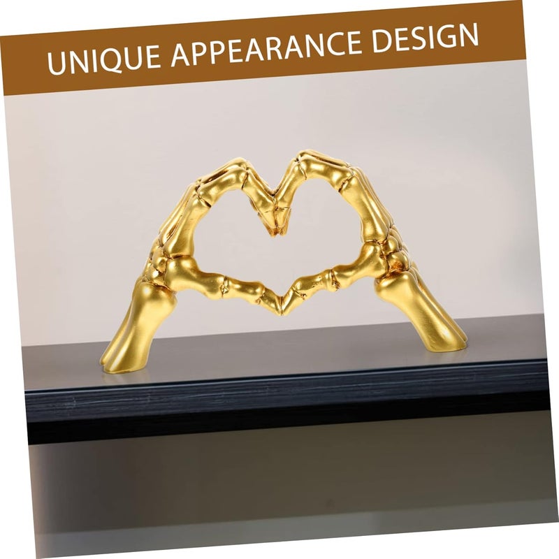 klarako 3pcs Wedding Decor Golden Modern Skeleton Figurine Abstract Art Household Simple Creative Heart Gesture Sculpture Hand Craft Fashionable Office Style Stylish Resin - Image 5