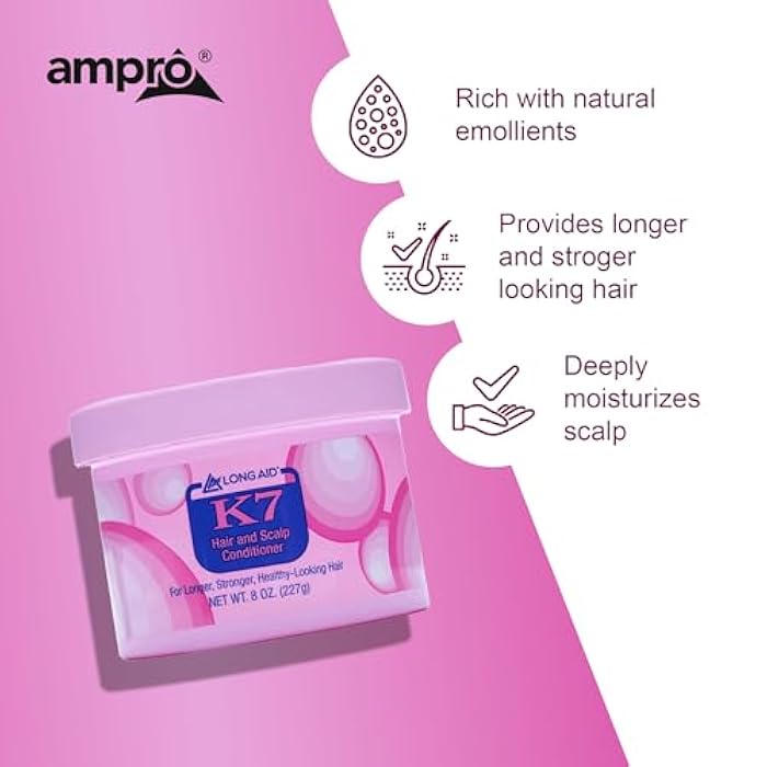 Ampro Long Aid Ampro Long-Aid K7 Hair and Scalp Conditioner - Rich with Natural Emollients - Provides Stronger Hair and Scalp for All Hair Textures - Protects Against Humidity and Nature - 8 oz - Image 5