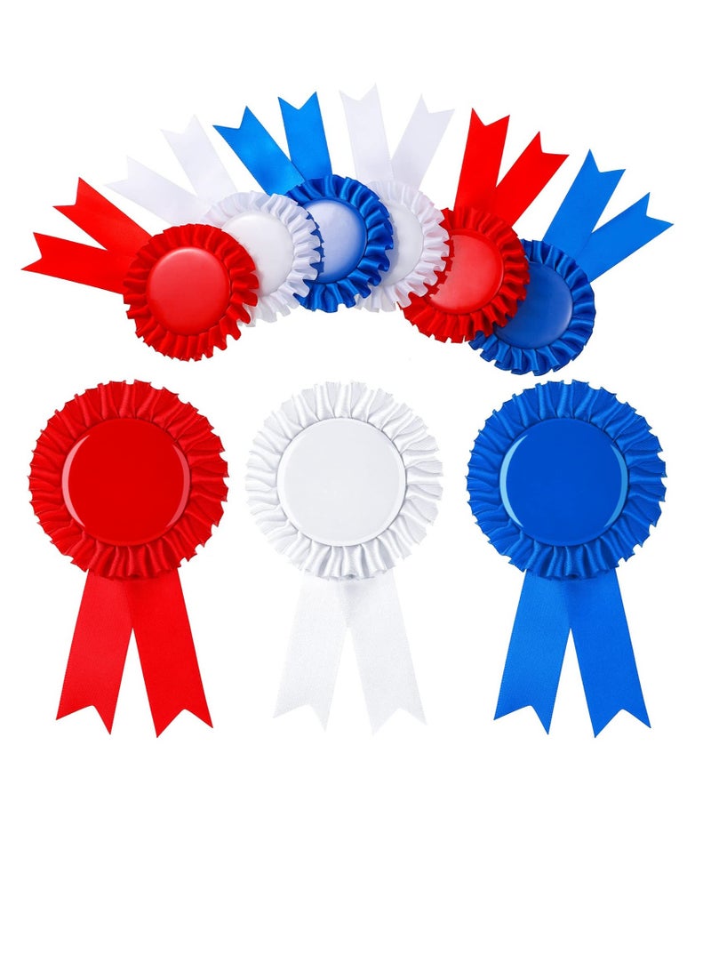 KASTWAVE 9 Pcs Blank Award Ribbon, Victory Ribbons, Ribbons Honorable, Recognition Ribbons for DIY Classroom Party, Competition, Sports Event (White, Blue, Red) - Image 1