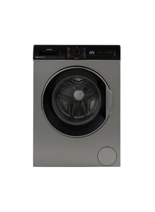 Hoover 10Kg Front Load Washing Machine, Fully Automatic, 1200 RPM, Stream Function, 15 Programs,Child Safety Lock, Delay Start, Made in Turkey, Silver, 1 Year Warranty - HWM-V1012-S 10 kg HWM-V1012-S Silver/Black - Image 1
