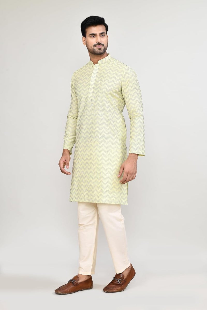 Polyfab Hathkargha Men’s Printed Jacquard Kurta with Full Sleeve - Stylish Ethnic Wear for Weddings, Festivals & Parties - Image 3