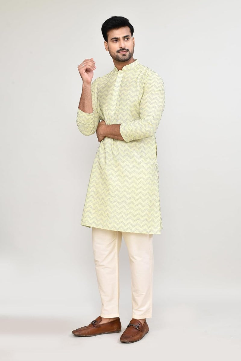 Polyfab Hathkargha Men’s Printed Jacquard Kurta with Full Sleeve - Stylish Ethnic Wear for Weddings, Festivals & Parties - Image 4