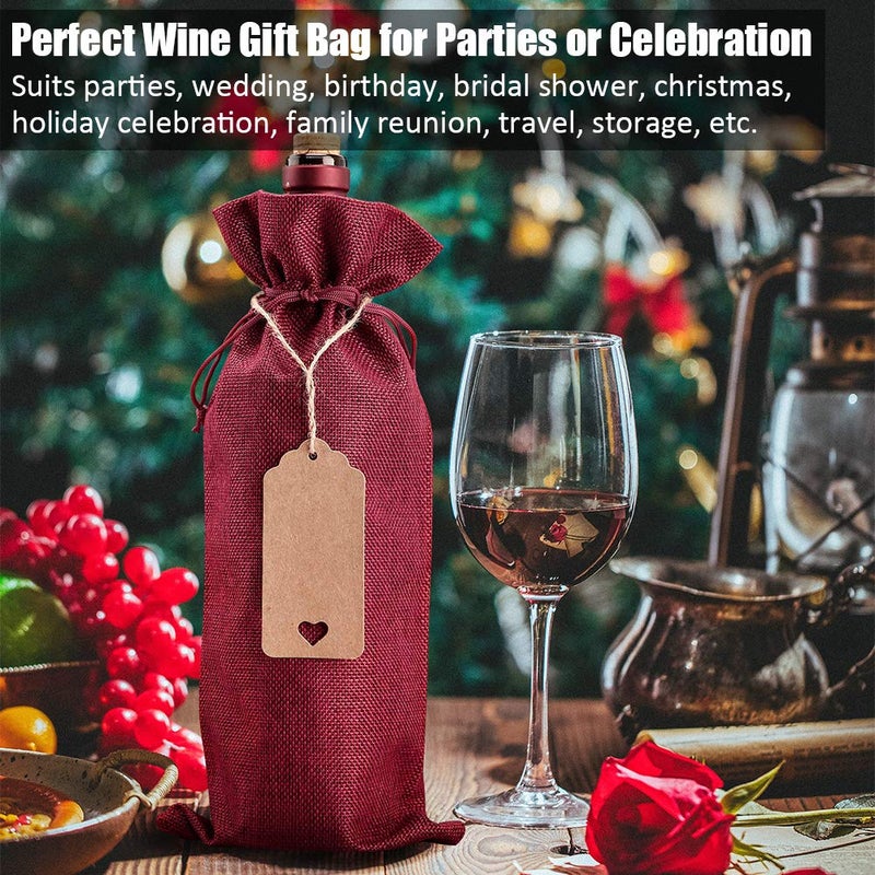 Aoonby Burlap Wine Bags Wine Gift Bags, 12 Pcs Christmas Wine Bottle Bags with Drawstrings, Tags & Ropes, Reusable Holiday Wine Bottle Covers for Christmas Wedding Birthday Travel Party Housewarming Storage - Image 4