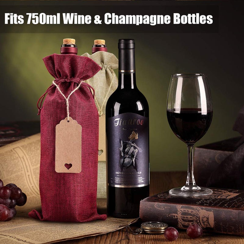 Aoonby Burlap Wine Bags Wine Gift Bags, 12 Pcs Christmas Wine Bottle Bags with Drawstrings, Tags & Ropes, Reusable Holiday Wine Bottle Covers for Christmas Wedding Birthday Travel Party Housewarming Storage - Image 3