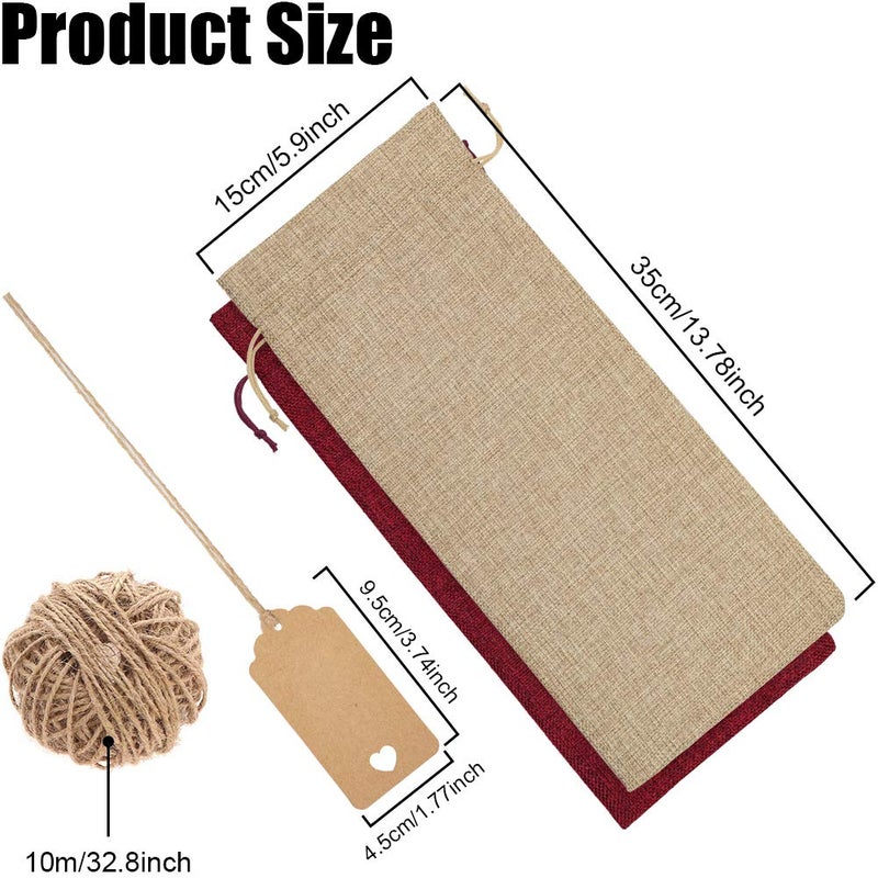 Aoonby Burlap Wine Bags Wine Gift Bags, 12 Pcs Christmas Wine Bottle Bags with Drawstrings, Tags & Ropes, Reusable Holiday Wine Bottle Covers for Christmas Wedding Birthday Travel Party Housewarming Storage - Image 5