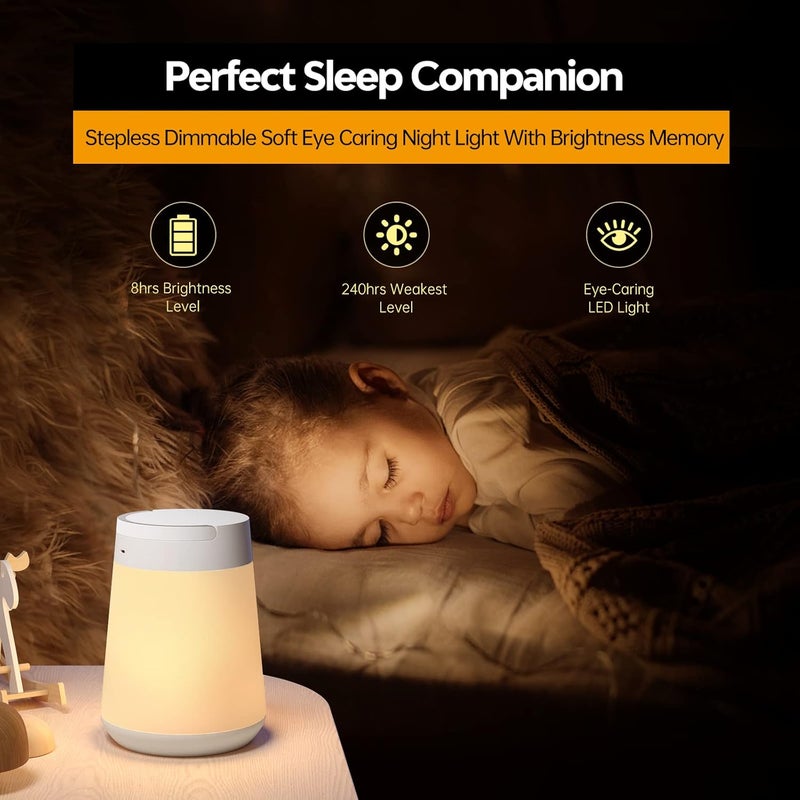 Children's Night Light: White Rechargeable Portable Touch Sensor - Stepless Dimming Memory Function LED Nursing Light for Kids Nursery Toddler Bedside Sleep Aid - Image 3