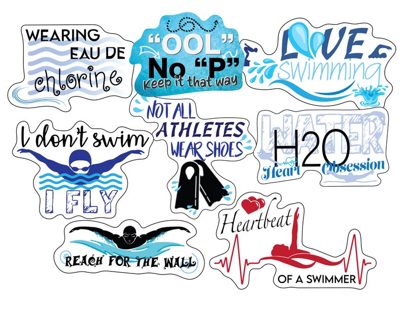 Swim Stickers  Perfect Swimming Gifts for Boys Women Girls Teens  Waterproof Extra Sticky Durable 100 Vinyl  Work Great On Water Bottles A Laptop As A Car Decal Or As Team Gifts