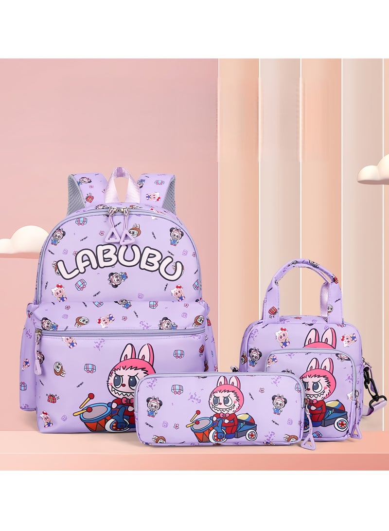 لابوبو حقيبة ظهر Labubu للأولاد والبنات في المرحلة الابتدائية، حقيبة أقلام، حقيبة رسول، حقيبة مدرسية للأطفال بسعة كبيرة، مطبوعة برسومات كرتونية لطيفة - Image 2