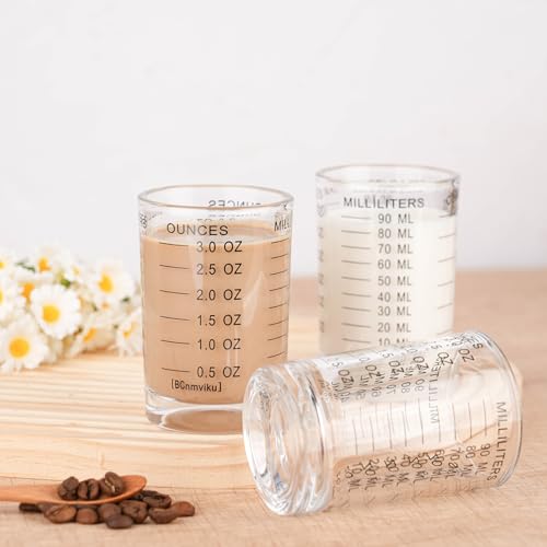 BCnmviku Shot Glass Measuring Cup 3 Ounce/90ML Liquid Heavy High Espresso Glass Cup Black Line - Image 3