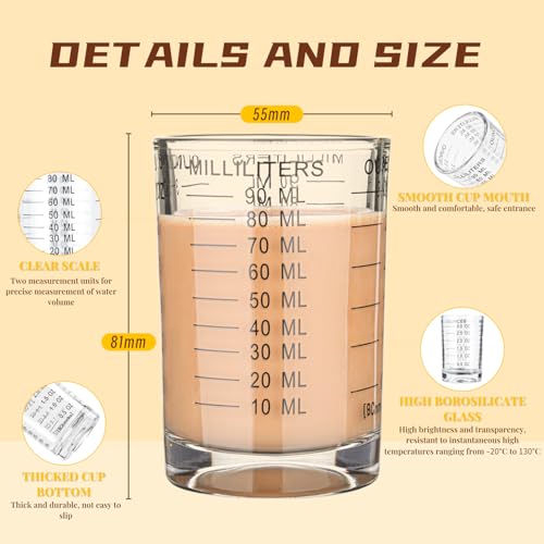 BCnmviku Shot Glass Measuring Cup 3 Ounce/90ML Liquid Heavy High Espresso Glass Cup Black Line - Image 2