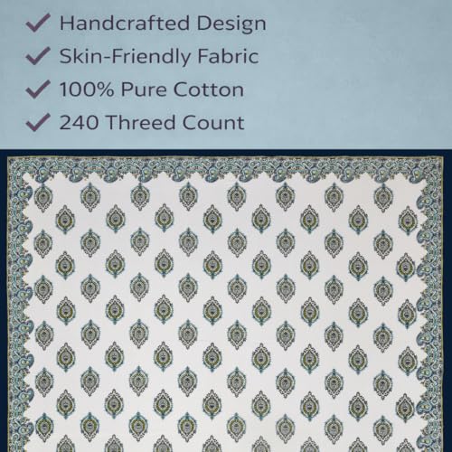 ElanorHomes 240 TC Cotton Double King Size Bedsheet | Ultra-Soft & Skin-Safe | Breathable Summer Comfort | 90x108 inches with 2 Pillow Covers (Syahi Paisley) - Image 3