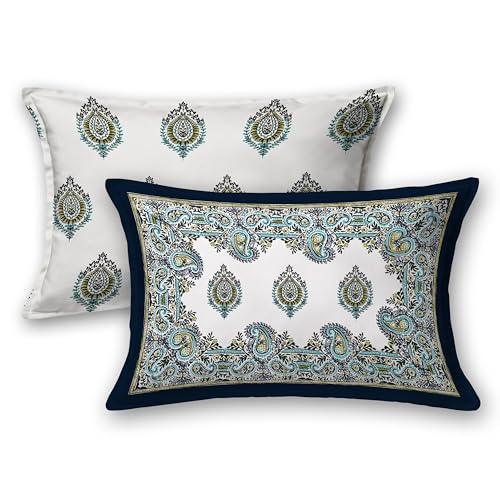 ElanorHomes 240 TC Cotton Double King Size Bedsheet | Ultra-Soft & Skin-Safe | Breathable Summer Comfort | 90x108 inches with 2 Pillow Covers (Syahi Paisley) - Image 4