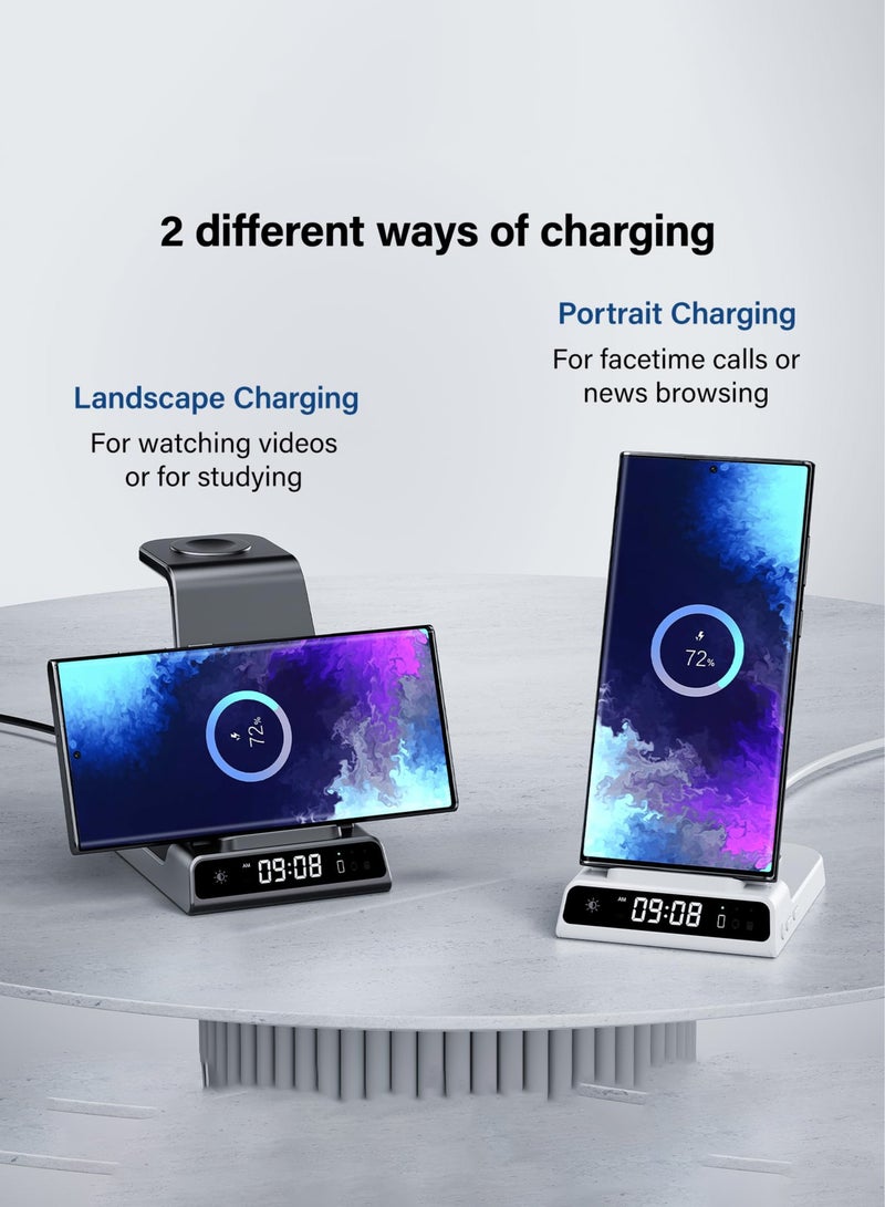 Arabest Wireless Charger for Samsung, 3 in 1 Charging Station with Clock Samsung Galaxy S22/S21/Z Flip/4 Fold 4, Watch 5 Pro/5 4/3/Active 2/1, Buds 2 Pro, White (XF-C01), USB - Image 4