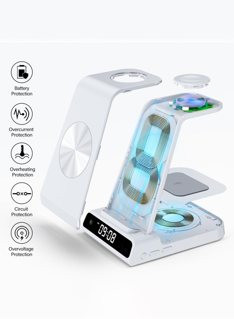 Arabest Wireless Charger for Samsung, 3 in 1 Charging Station with Clock Samsung Galaxy S22/S21/Z Flip/4 Fold 4, Watch 5 Pro/5 4/3/Active 2/1, Buds 2 Pro, White (XF-C01), USB - Image 5