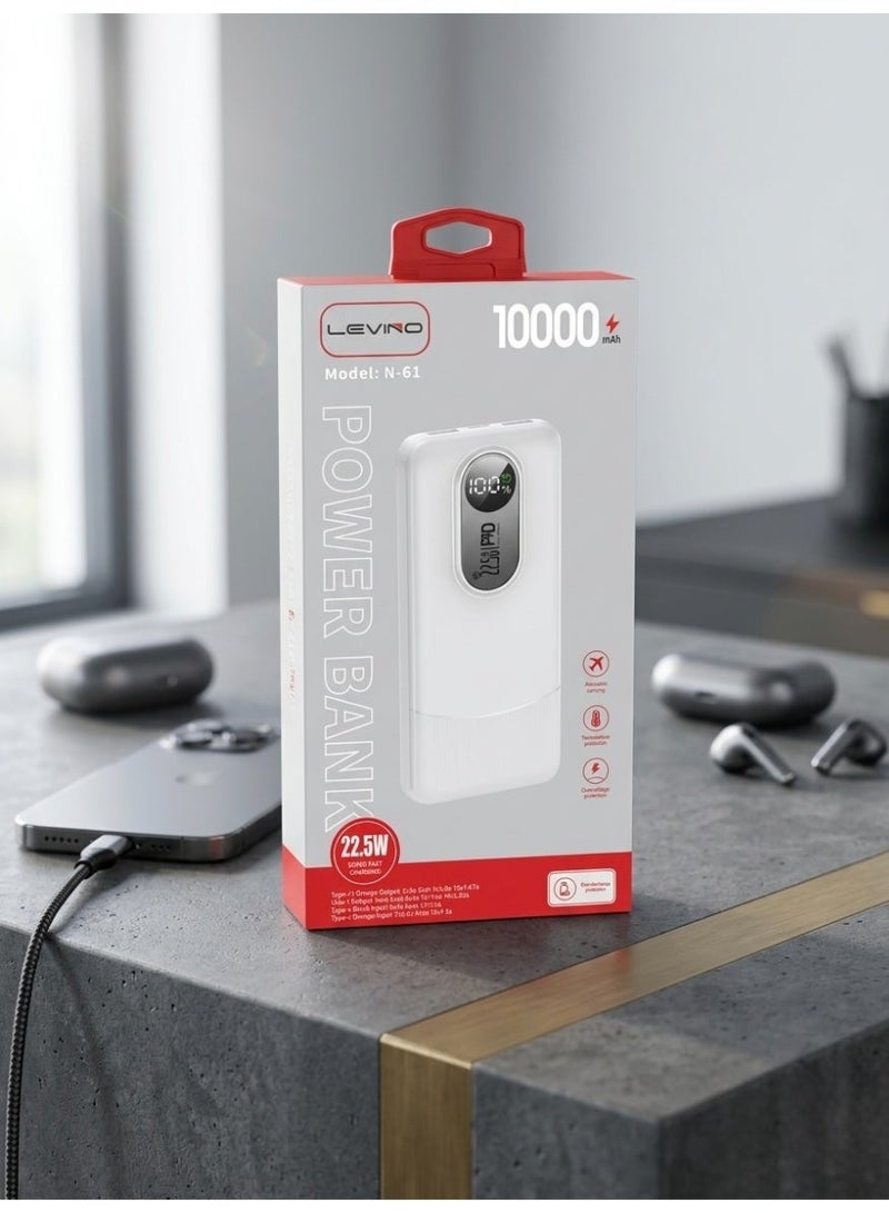 LEVINO N-61 10000mAh Portable Power Bank with Fast Charging & Digital Display, 22.5W - Image 3