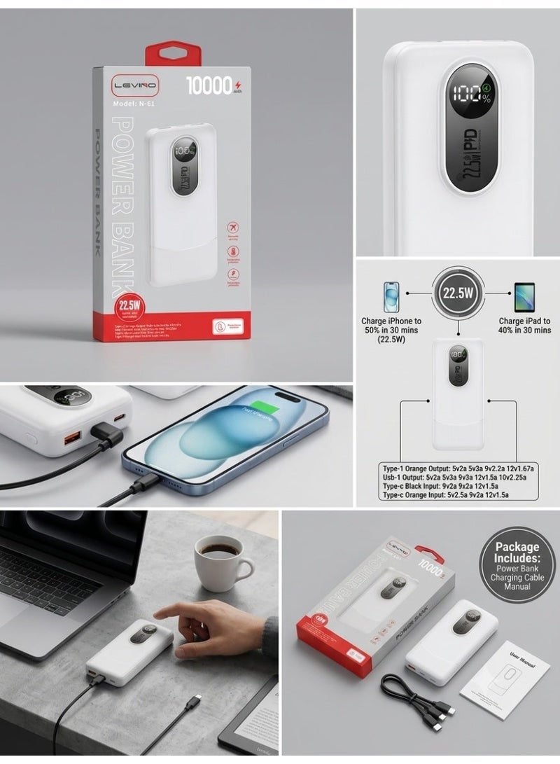 LEVINO N-61 10000mAh Portable Power Bank with Fast Charging & Digital Display, 22.5W - Image 2