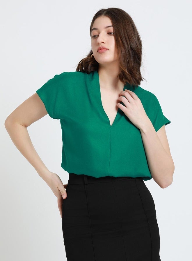 Dennis Lingo Women'S Green Viscose Moss Solid Pattern Regular Fit Tops - Image 5