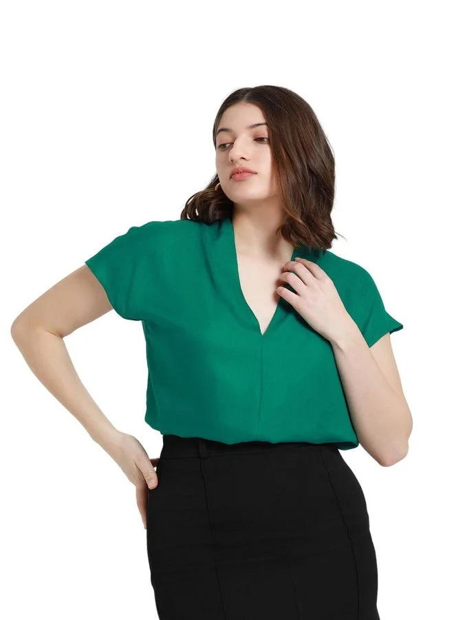 Dennis Lingo  Women'S Green Viscose Moss Solid Pattern Regular Fit Tops for Women | Best Price UAE