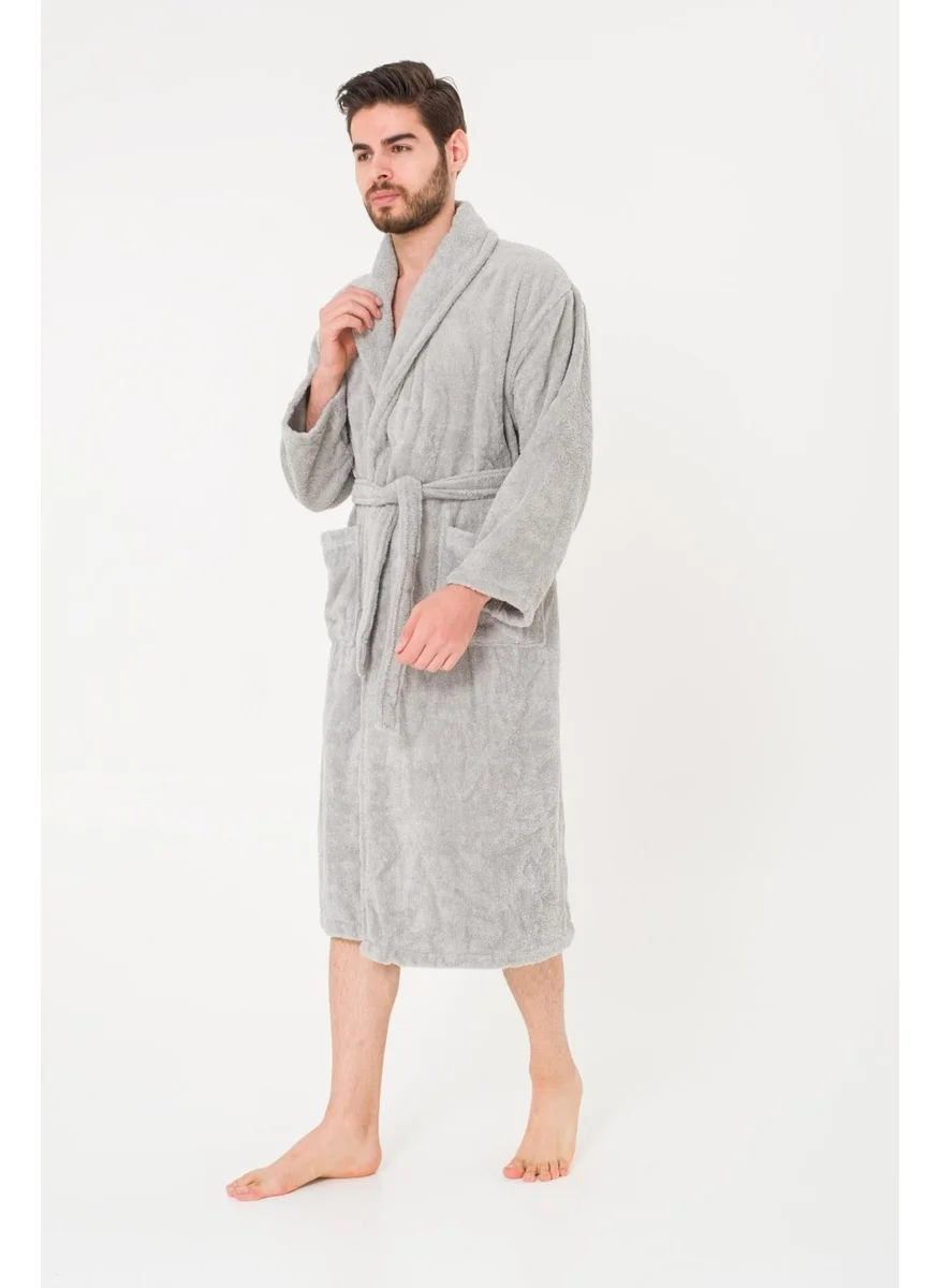 Cotenconcept Plain and Cotton Shawl Collar Men's Bathrobe