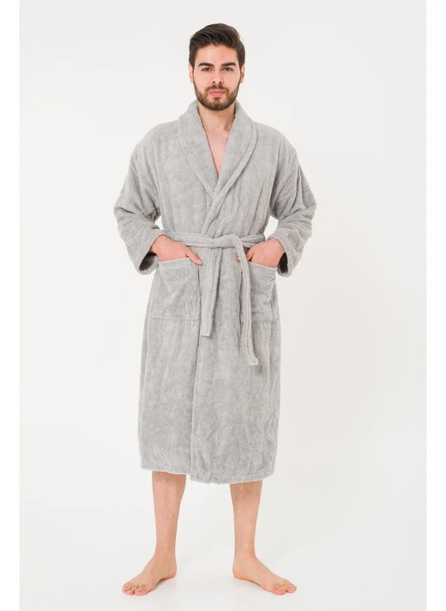 Cotenconcept Plain and Cotton Shawl Collar Men's Bathrobe