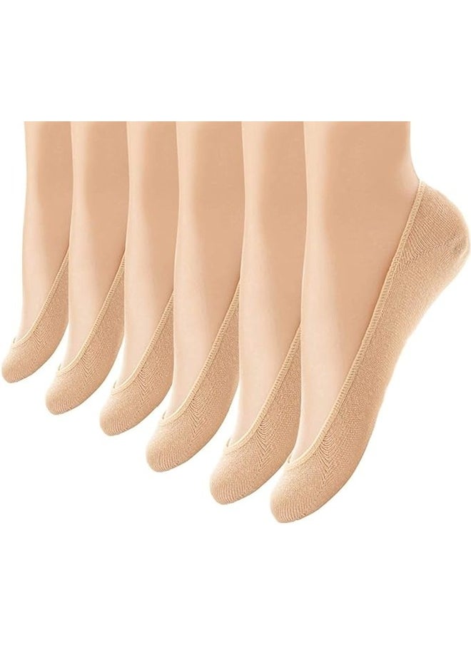 Be-Queen 6 Pairs No Show Socks for Women - Free Size - Invisible Liners - Non Slip Thin Ultra Low Cut Hidden Anti-Slip (Beige (Skin), 6)  - Image 1