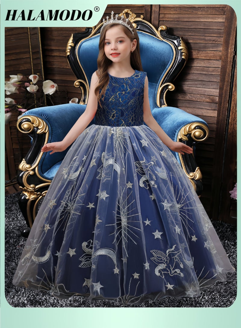 هالامودو فستان حفلة فتاة فستان حفلة فتاة فستان بلا أكمام من الدانتيل بدون أكمام فستان أنيق من الدانتيل من الدانتيل تنورة طويلة من التول فستان سهرة حفلة عيد ميلاد رسمية فستان حفلة عيد ميلاد رسمية فستان حفلة سهرة مع فيونكة برقبة مستديرة على شكل نجمة - Image 1