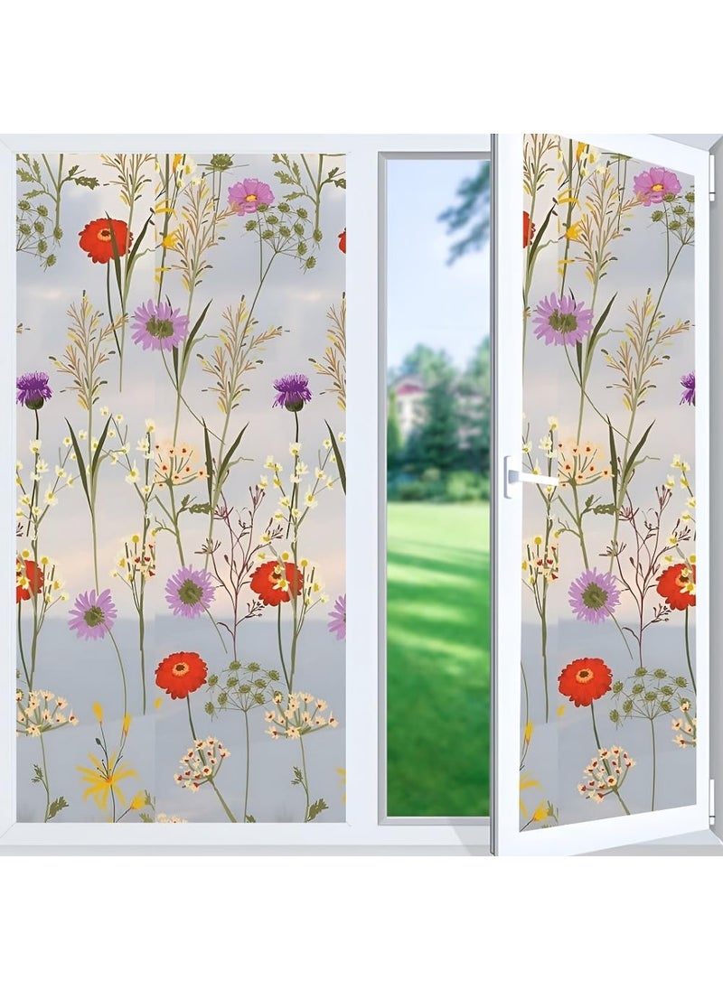 WINDOWX WINDOWX Vinyl Frosted Window Self Adhesive Privacy Glass Film for Window Glass Decorative Window Sticker Wallpaper Vinyl Sheet for Glass Door Bathroom Home Window Floral Design 16x360 Inch 