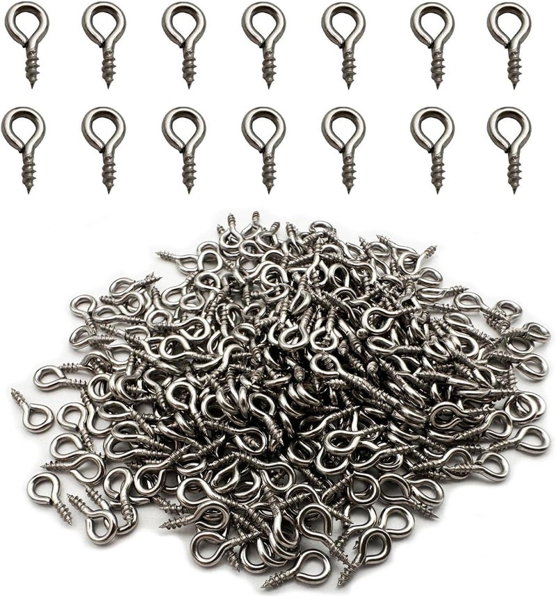 IDEALSV 600 Pcs (304) Stainless Steel Small Screw Eye Pin 4mm x 8mm Eyelet Hook for Jewelry Tiny Screws Hooks Ring - Image 1