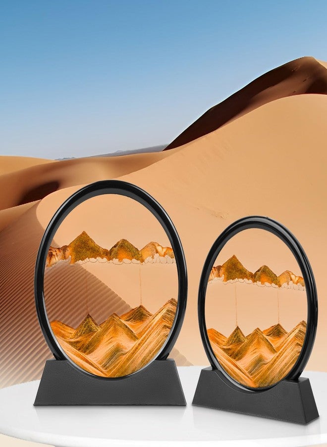 فن الرمال المتحركة من ميتيك، منظر رملي ثلاثي الأبعاد لحركة سائلة في أعماق البحار، ديكور رمال متحركة ملونة، لوحة فنية دائرية من الزجاج تعرض مناظر رملية متدفقة، ديكور مريح لسطح المكتب المنزلي أو المكتبي، 7 بوصات، أصفر - Image 3