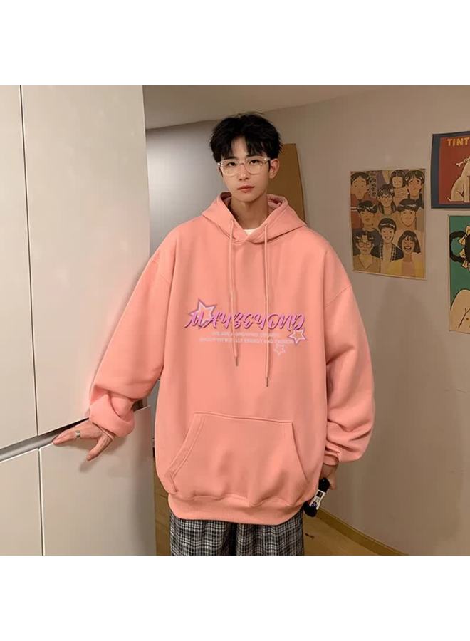 Maybeyond Trendy Men's Hoodie Autumn Winter Lazy Style Couple Loose Fit Hooded Sweatshirt Ma48 Heather Gray Fleece XL - Image 4