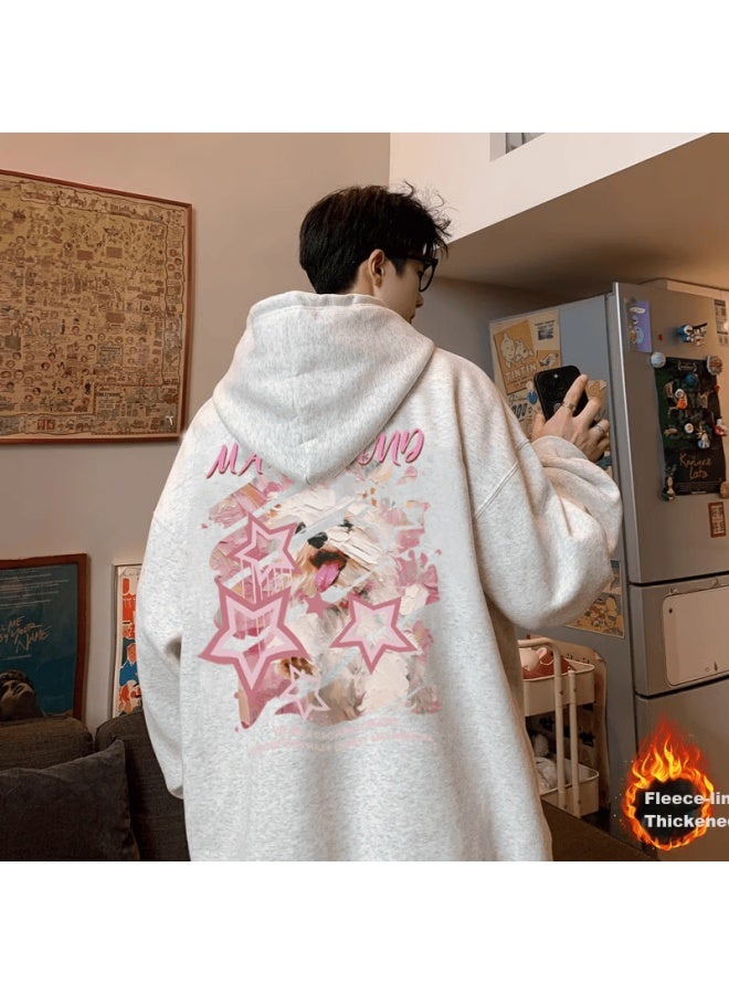 Maybeyond Trendy Men's Hoodie Autumn Winter Lazy Style Couple Loose Fit Hooded Sweatshirt Ma48 Heather Gray Fleece XL - Image 1
