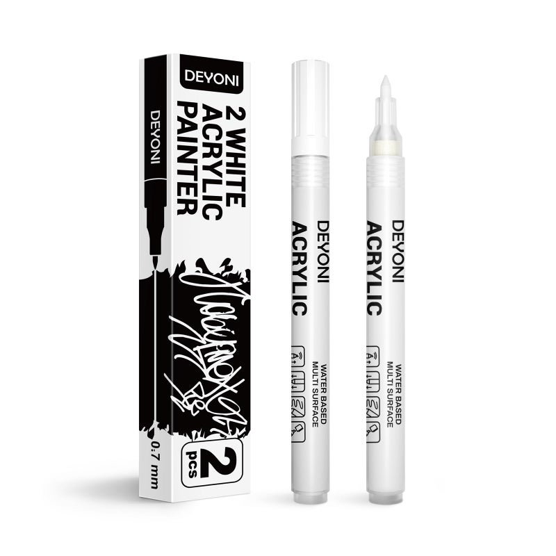 DEYONI 2 PCS White Acrylic Paint Pens 07 mm Extra Fine Tip Water Based Acrylic Markers for Wood Black Paper Rock Painting Stone Adult Painting