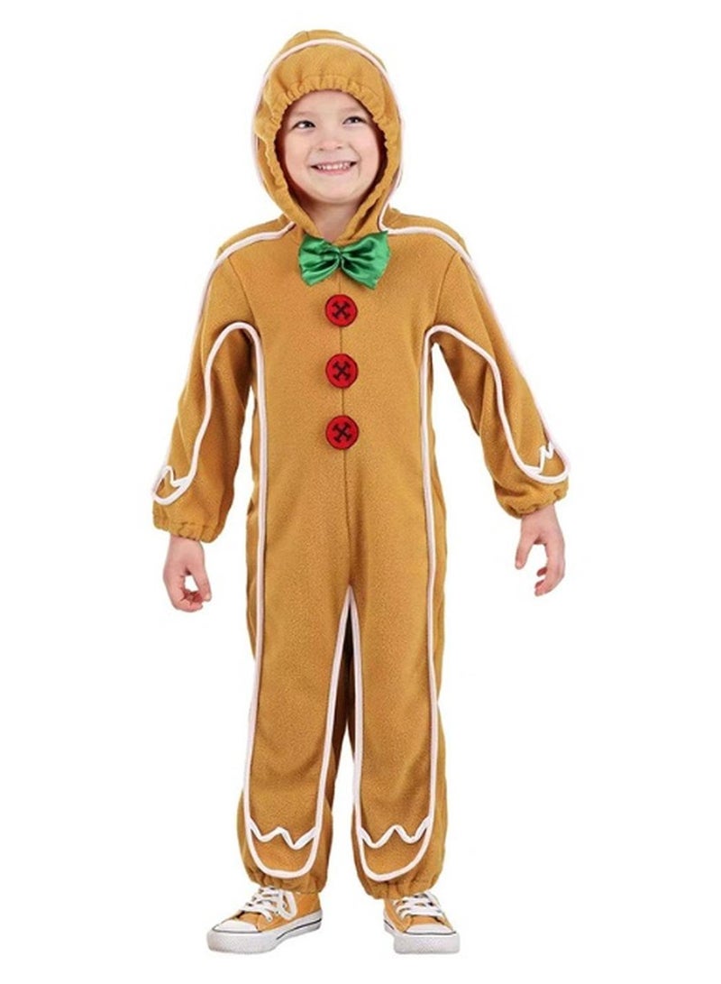 NIBEMINENT أزياء أداء رجل خبز الزنجبيل للأطفال، أزياء أداء بطل الفطائر لطلاب المدارس الابتدائية، وأزياء مسرح حيوانات كرتونية للأطفال الصغار - Image 1