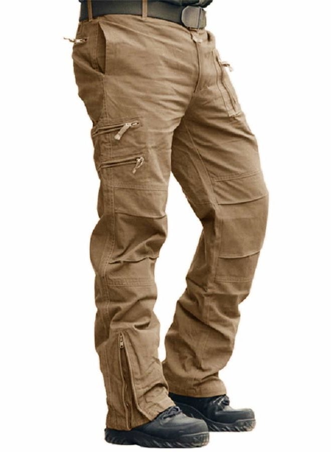 CRYSULLY Men's Cotton Multi-Pockets Work Pants Tactical Outdoor Military Army Cargo Pants (No Belt), Wolf Brown, 50 AE - Image 1