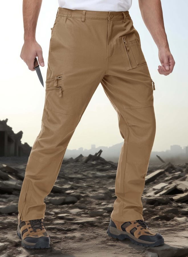 CRYSULLY Men's Cotton Multi-Pockets Work Pants Tactical Outdoor Military Army Cargo Pants (No Belt), Wolf Brown, 50 AE - Image 3