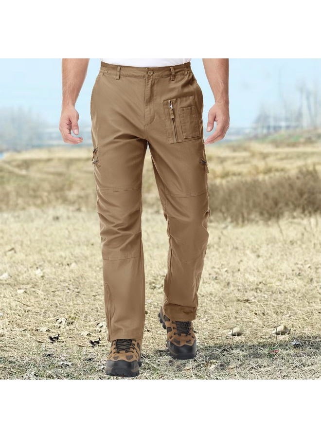 CRYSULLY Men's Cotton Multi-Pockets Work Pants Tactical Outdoor Military Army Cargo Pants (No Belt), Wolf Brown, 50 AE - Image 2