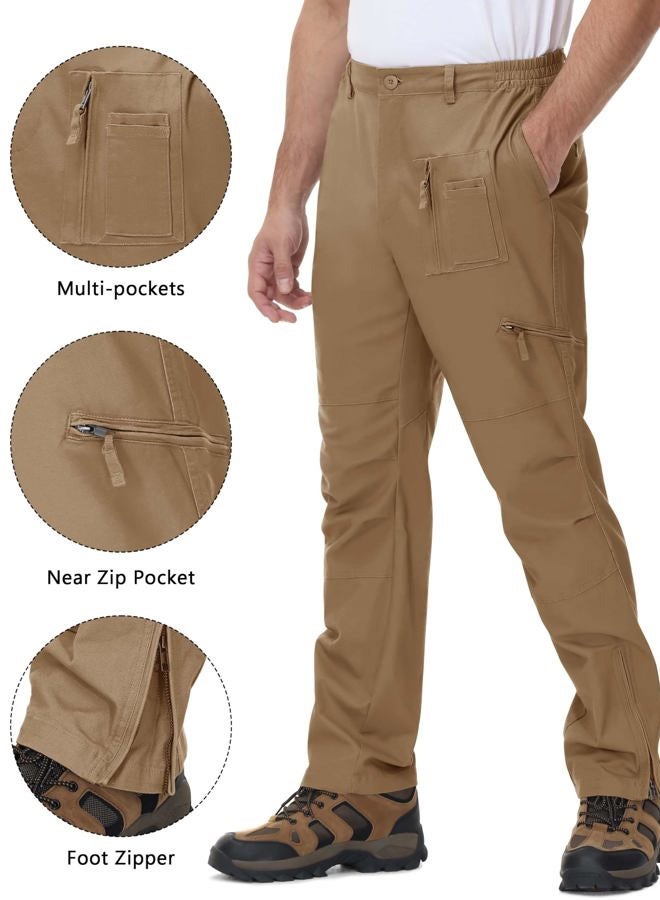 CRYSULLY Men's Cotton Multi-Pockets Work Pants Tactical Outdoor Military Army Cargo Pants (No Belt), Wolf Brown, 50 AE - Image 4