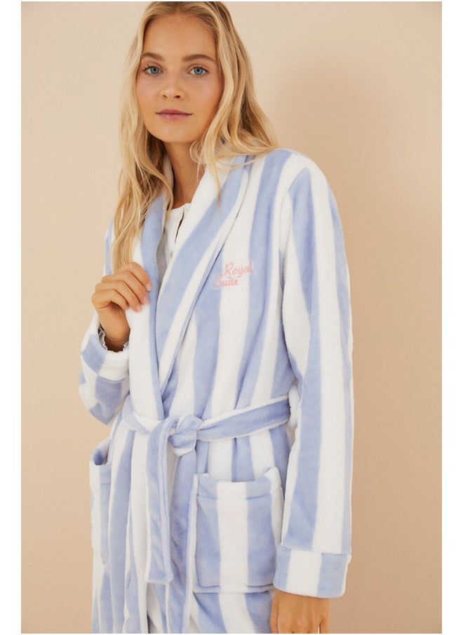 women'secret - Blue striped polar robe - Image 1