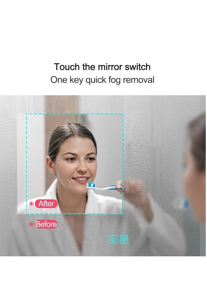 Vparty - LED Bathroom Mirror with Anti-Fog 100x60 cm – Backlit & Front Lights, 3 Colors Dimmable Vanity Mirror, Waterproof, Memory Function, Horizontal/Vertical Mount, LED Lighted Makeup Mirror, Modern Bathroom Mirror, Anti-Fog LED Mirror for Vanity, Stylish Wall-Mounted Mirror, Adjustable Brightness LED Mirror - Image 1