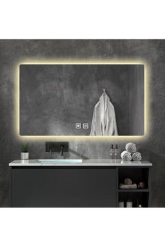 Vparty LED Bathroom Mirror with Anti-Fog 100x60 cm – Backlit & Front Lights, 3 Colors Dimmable Vanity Mirror, Waterproof, Memory Function, Horizontal/Vertical Mount, LED Lighted Makeup Mirror, Modern Bathroom Mirror, Anti-Fog LED Mirror for Vanity, Stylish Wall-Mounted Mirror, Adjustable Brightness LED Mirror  - Image 4