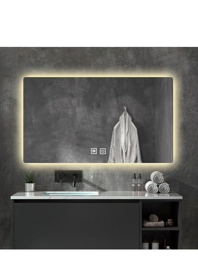 Vparty - LED Bathroom Mirror with Anti-Fog 100x60 cm – Backlit & Front Lights, 3 Colors Dimmable Vanity Mirror, Waterproof, Memory Function, Horizontal/Vertical Mount, LED Lighted Makeup Mirror, Modern Bathroom Mirror, Anti-Fog LED Mirror for Vanity, Stylish Wall-Mounted Mirror, Adjustable Brightness LED Mirror - Image 1