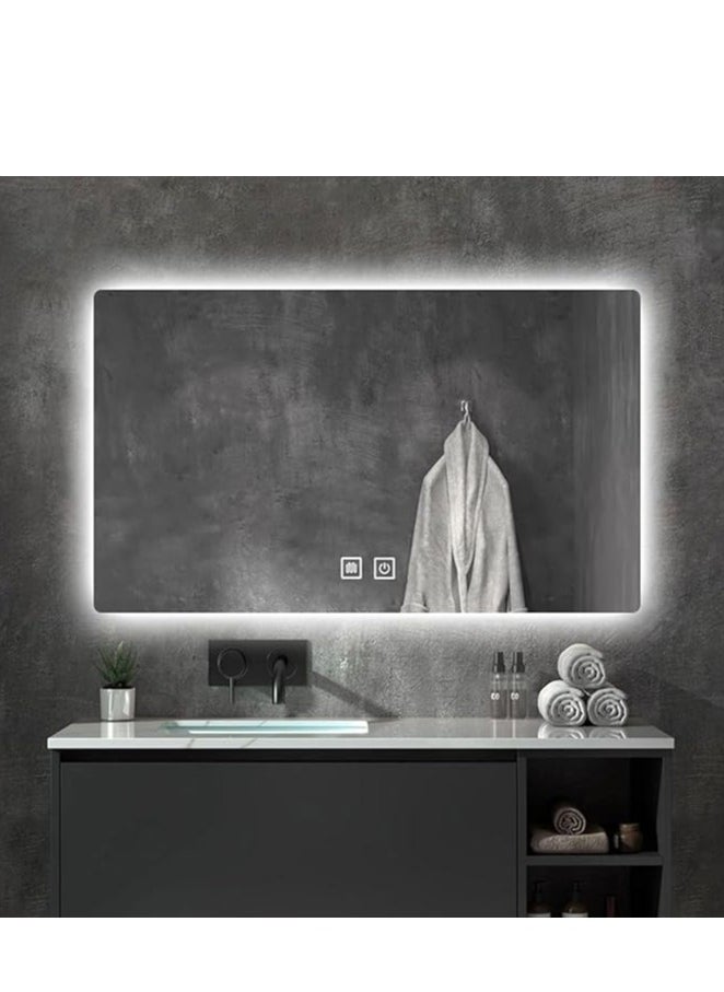 Vparty - LED Bathroom Mirror with Anti-Fog 100x60 cm – Backlit & Front Lights, 3 Colors Dimmable Vanity Mirror, Waterproof, Memory Function, Horizontal/Vertical Mount, LED Lighted Makeup Mirror, Modern Bathroom Mirror, Anti-Fog LED Mirror for Vanity, Stylish Wall-Mounted Mirror, Adjustable Brightness LED Mirror - Image 1