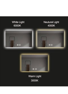 Vparty LED Bathroom Mirror with Anti-Fog 100x60 cm – Backlit & Front Lights, 3 Colors Dimmable Vanity Mirror, Waterproof, Memory Function, Horizontal/Vertical Mount, LED Lighted Makeup Mirror, Modern Bathroom Mirror, Anti-Fog LED Mirror for Vanity, Stylish Wall-Mounted Mirror, Adjustable Brightness LED Mirror  - Image 2