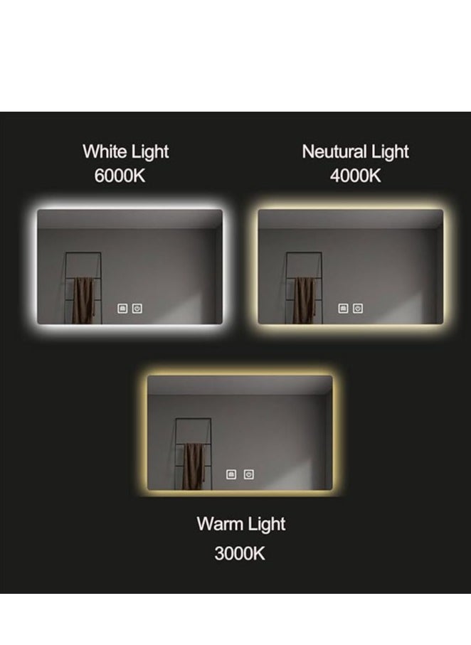 Vparty - LED Bathroom Mirror with Anti-Fog 100x60 cm – Backlit & Front Lights, 3 Colors Dimmable Vanity Mirror, Waterproof, Memory Function, Horizontal/Vertical Mount, LED Lighted Makeup Mirror, Modern Bathroom Mirror, Anti-Fog LED Mirror for Vanity, Stylish Wall-Mounted Mirror, Adjustable Brightness LED Mirror - Image 1