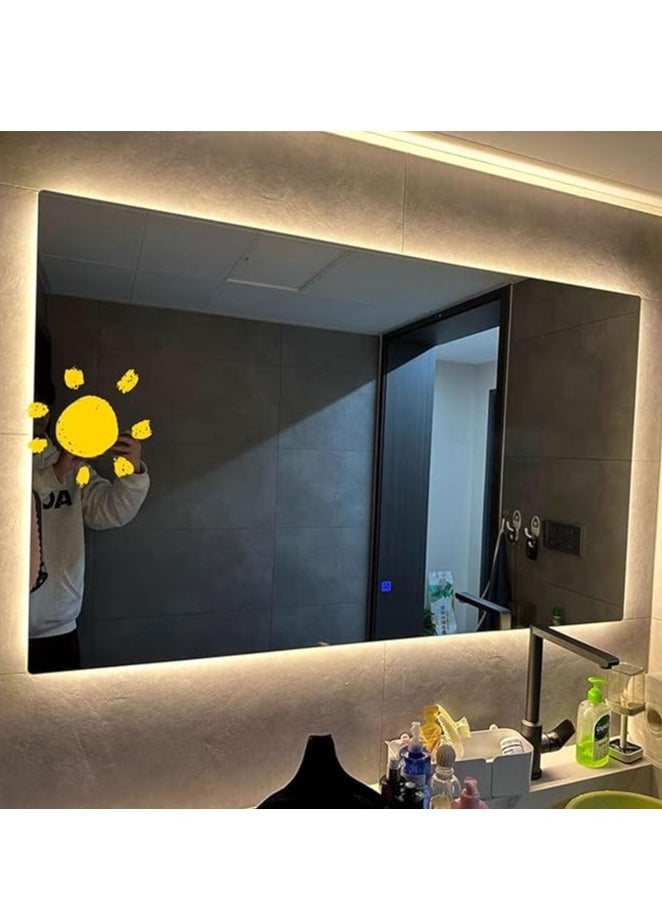 Vparty - LED Bathroom Mirror with Anti-Fog 100x60 cm – Backlit & Front Lights, 3 Colors Dimmable Vanity Mirror, Waterproof, Memory Function, Horizontal/Vertical Mount, LED Lighted Makeup Mirror, Modern Bathroom Mirror, Anti-Fog LED Mirror for Vanity, Stylish Wall-Mounted Mirror, Adjustable Brightness LED Mirror - Image 1