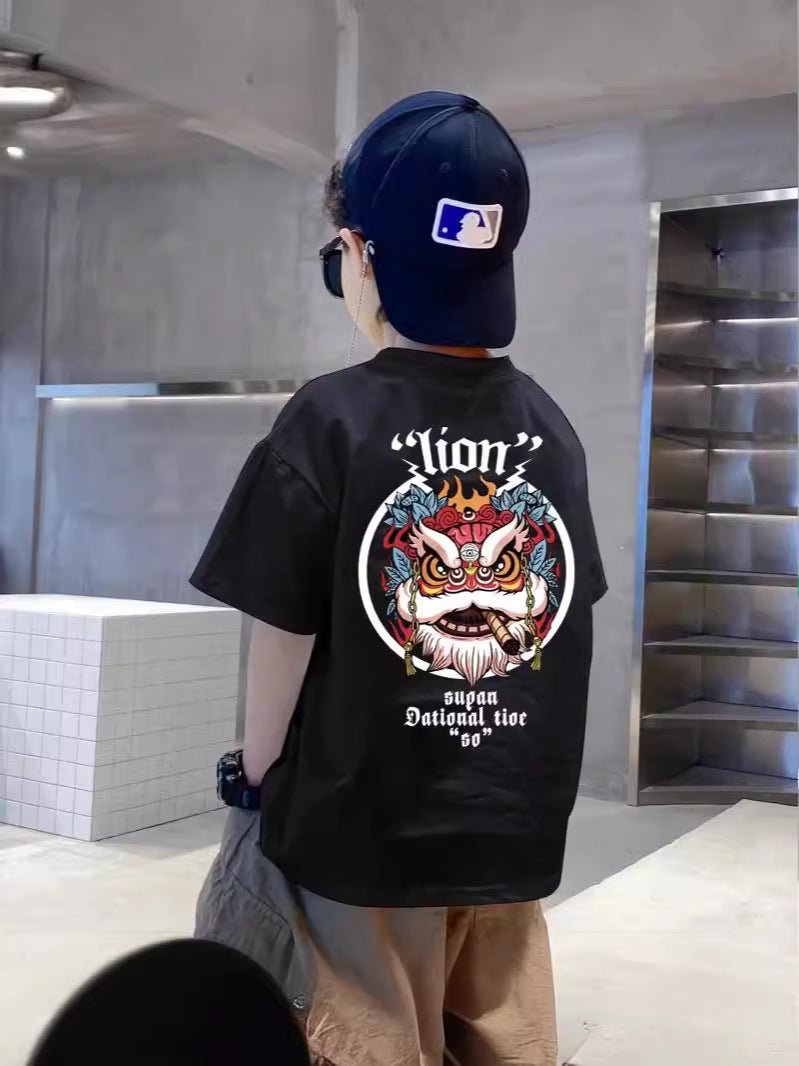 Boys' Cotton Short-Sleeved T-Shirt For Boys And Girls National Tide Middle-Aged Children'S New Summer Chinese Style Summer Clothes Children'S Half-Sleeved - Image 3