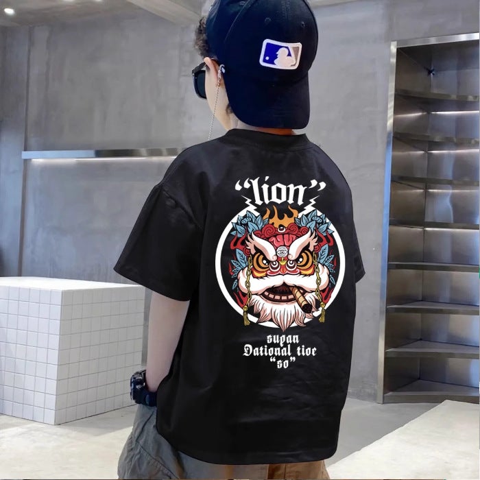 Boys' Cotton Short-Sleeved T-Shirt For Boys And Girls National Tide Middle-Aged Children'S New Summer Chinese Style Summer Clothes Children'S Half-Sleeved - Image 1